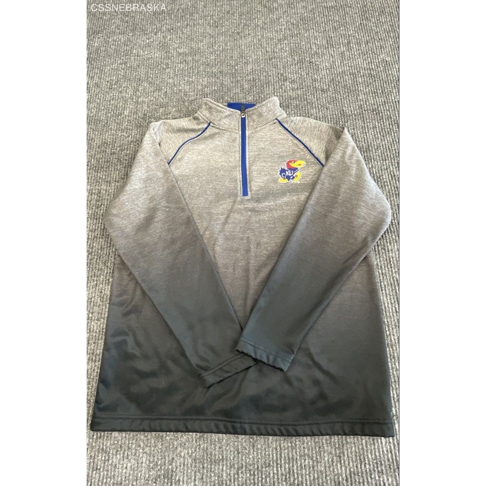 Colosseum Gray Kansas Jayhawks 1/4 Zip Pullover Sweatshirt Gradient KU - Size M
